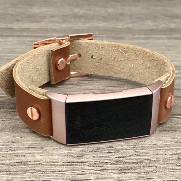 Light Brown Leather Band Rose Gold Fitbit Charge 3 - Picture 5 of 8